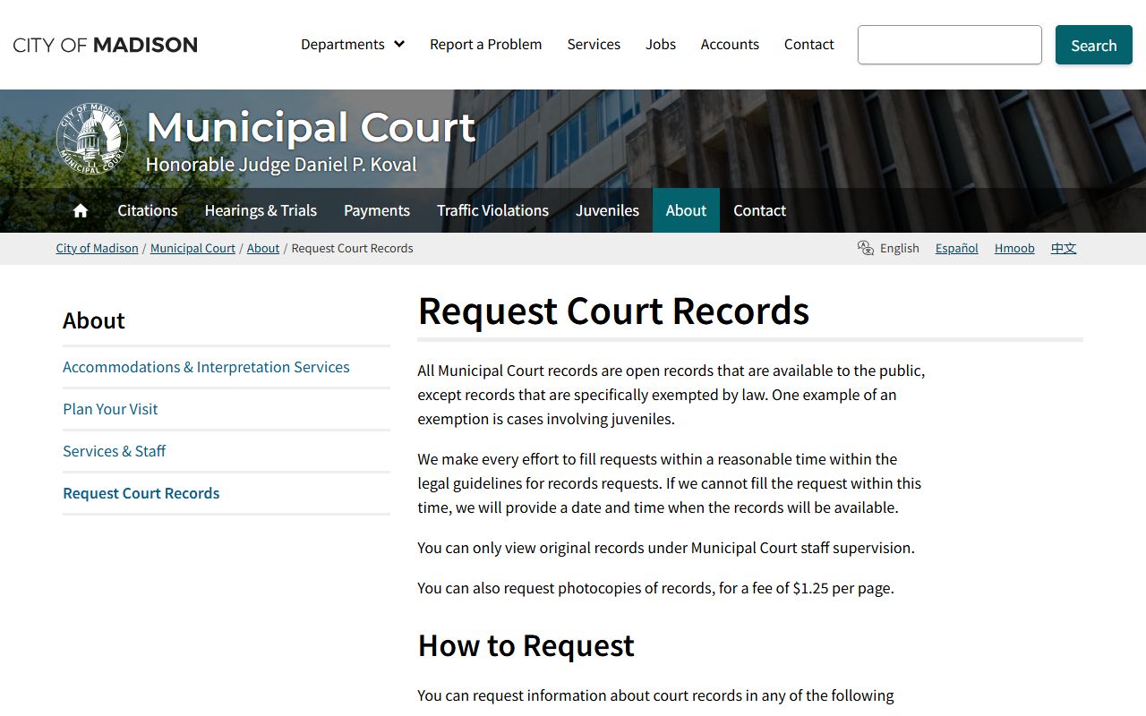 Madison Traffic Court Records request court records page