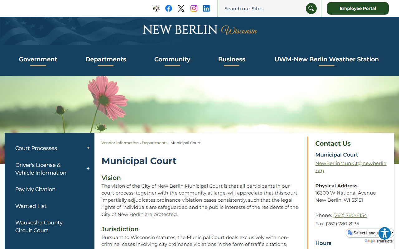 New Berlin Traffic Court Records municipal court page