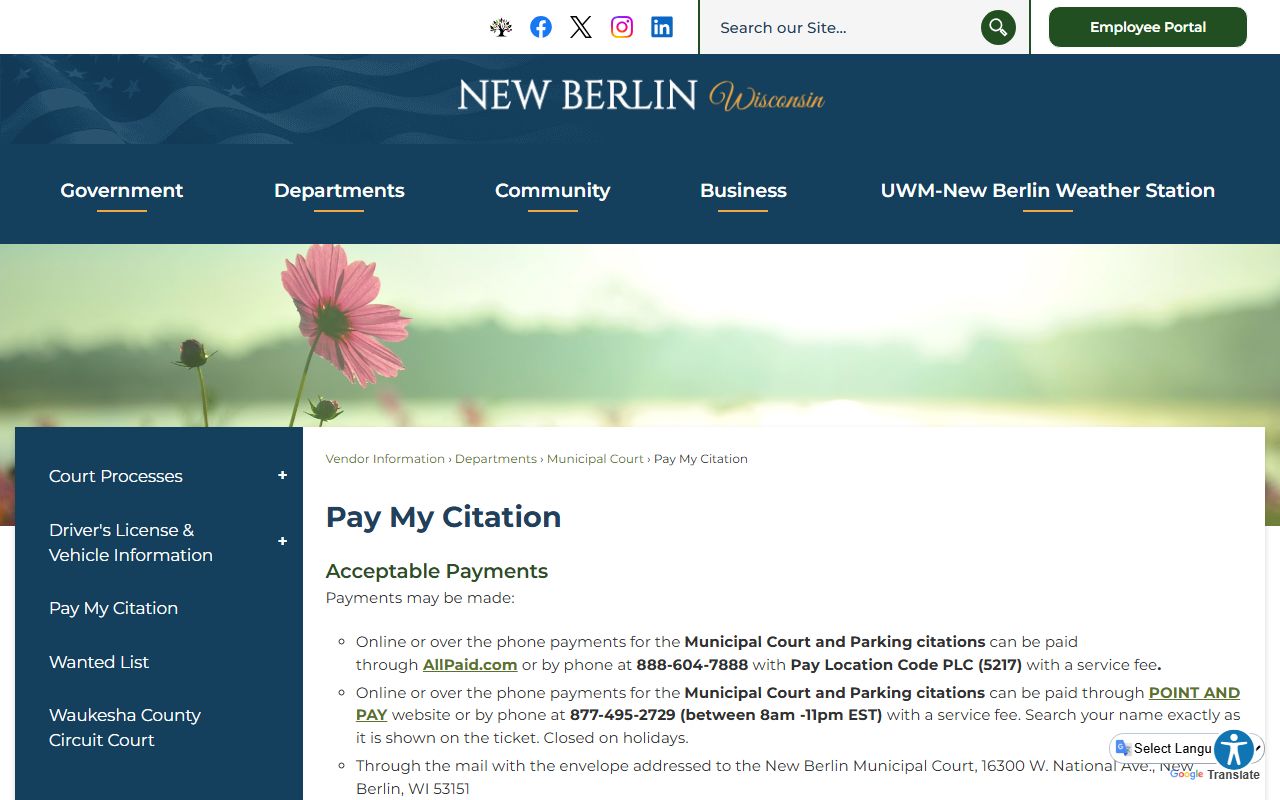 New Berlin Traffic Court Records pay my citation page