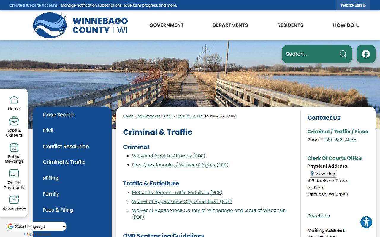 Oshkosh Traffic Court Records county criminal and traffic division