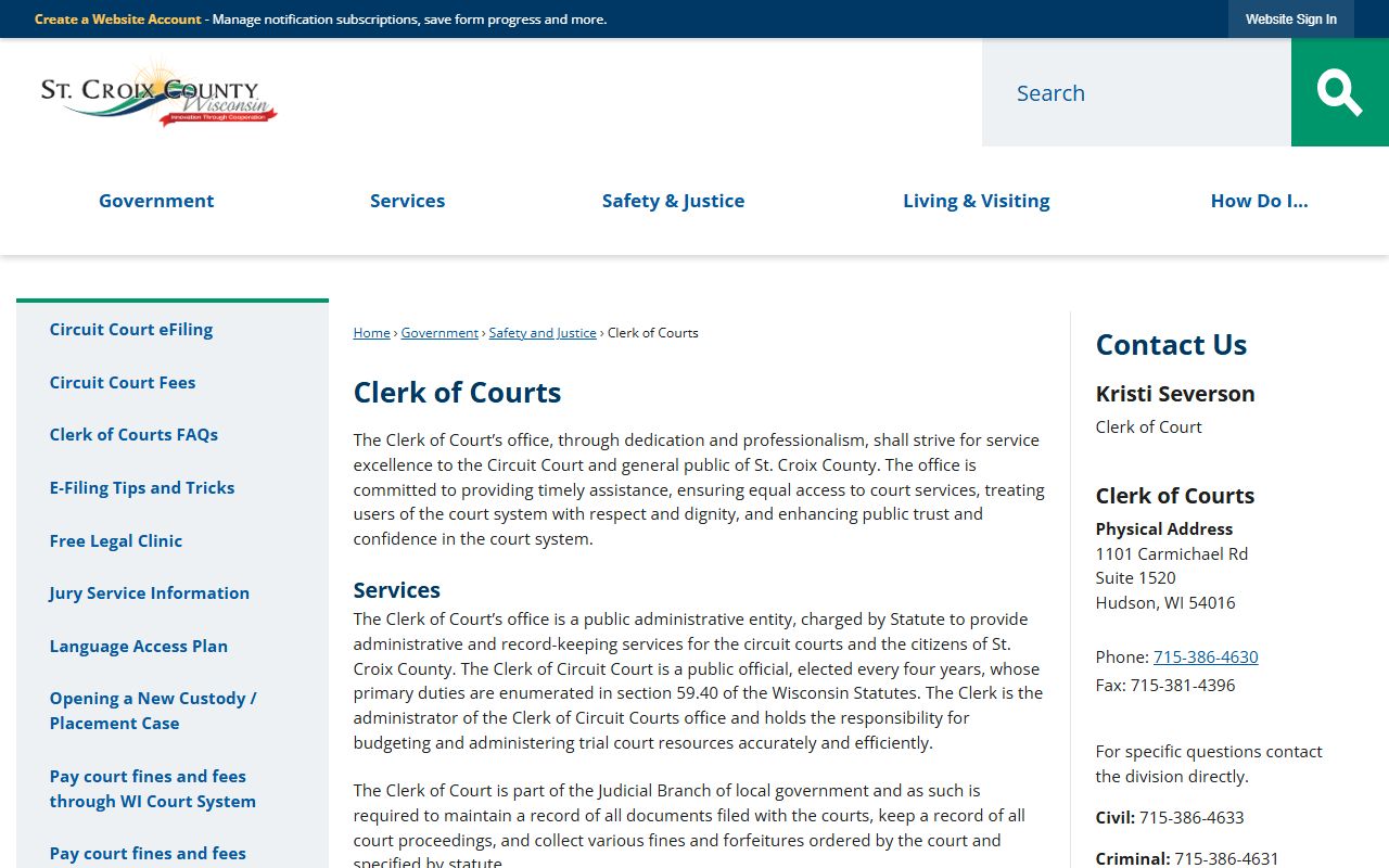 St. Croix County Traffic Court Records clerk office