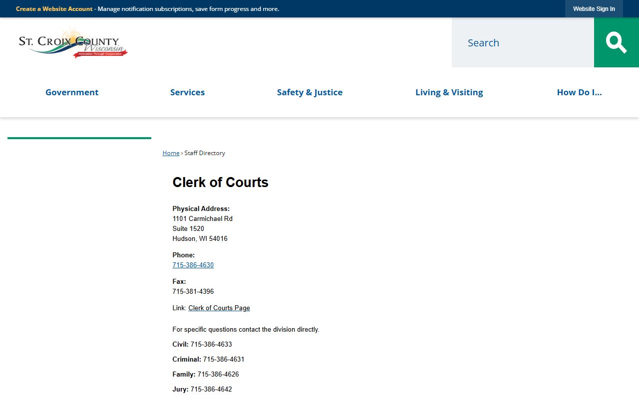 St. Croix County Traffic Court Records clerk contact reference