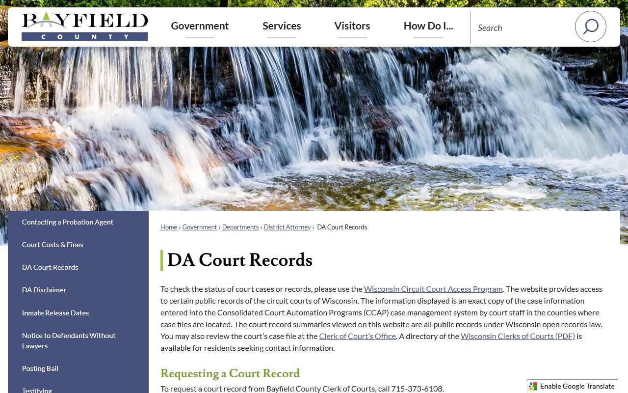 Bayfield County Traffic Court Records district attorney records