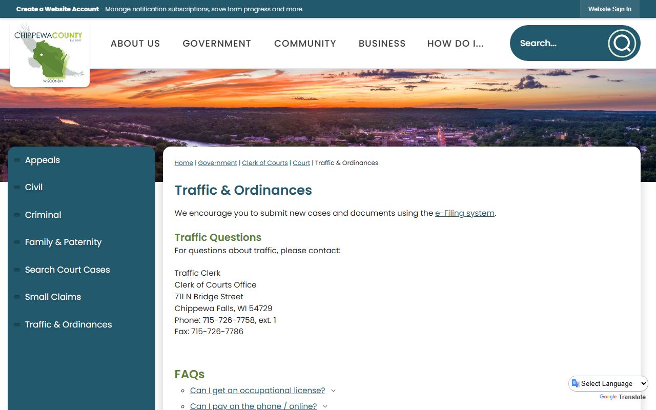 Chippewa County Traffic Court Records traffic ordinances