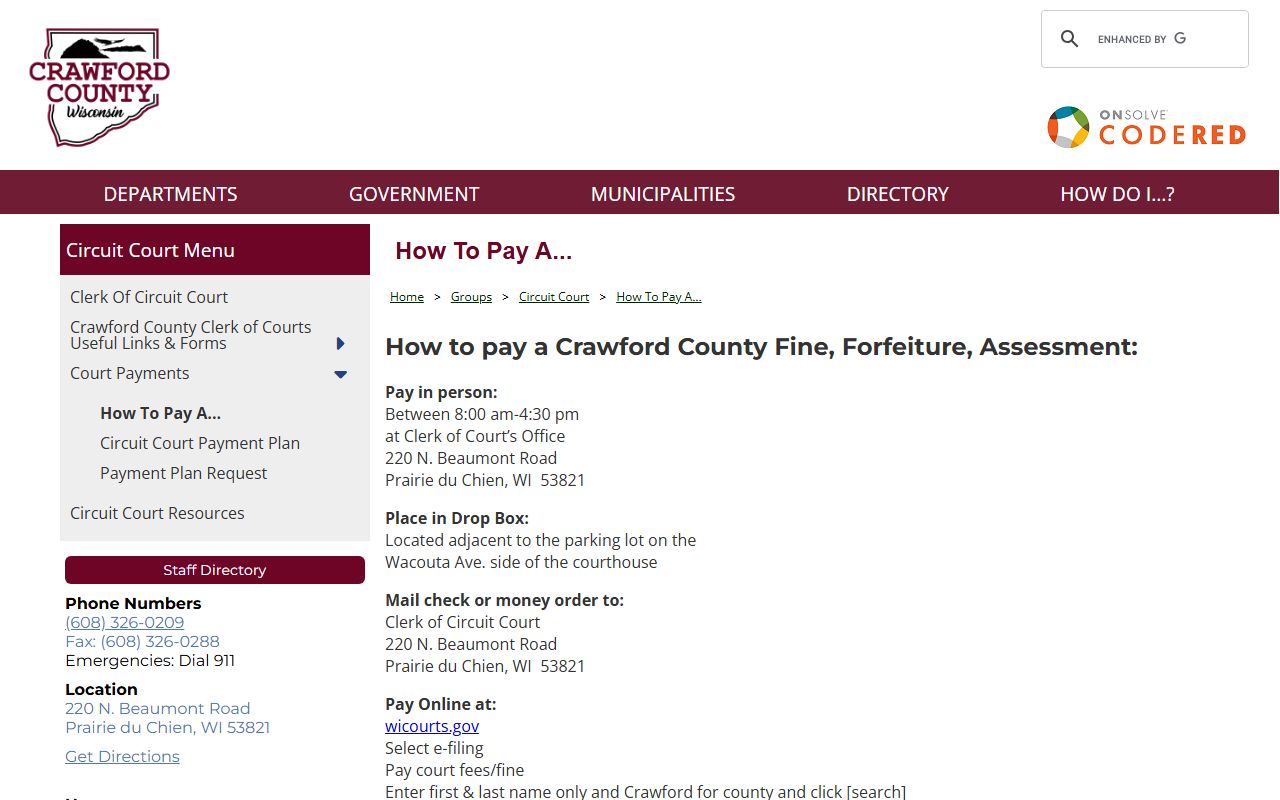 Crawford County Traffic Court Records payment page