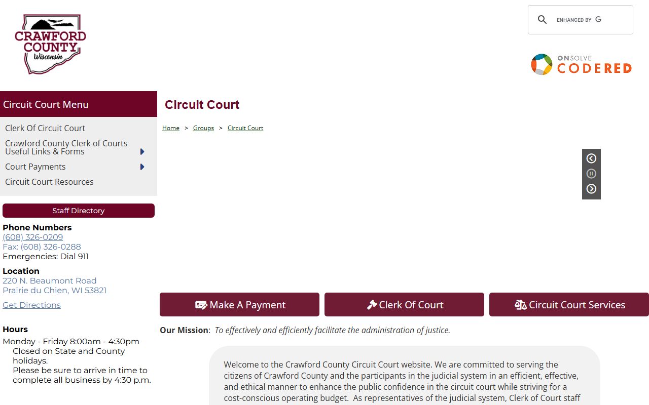 Crawford County Traffic Court Records circuit court page