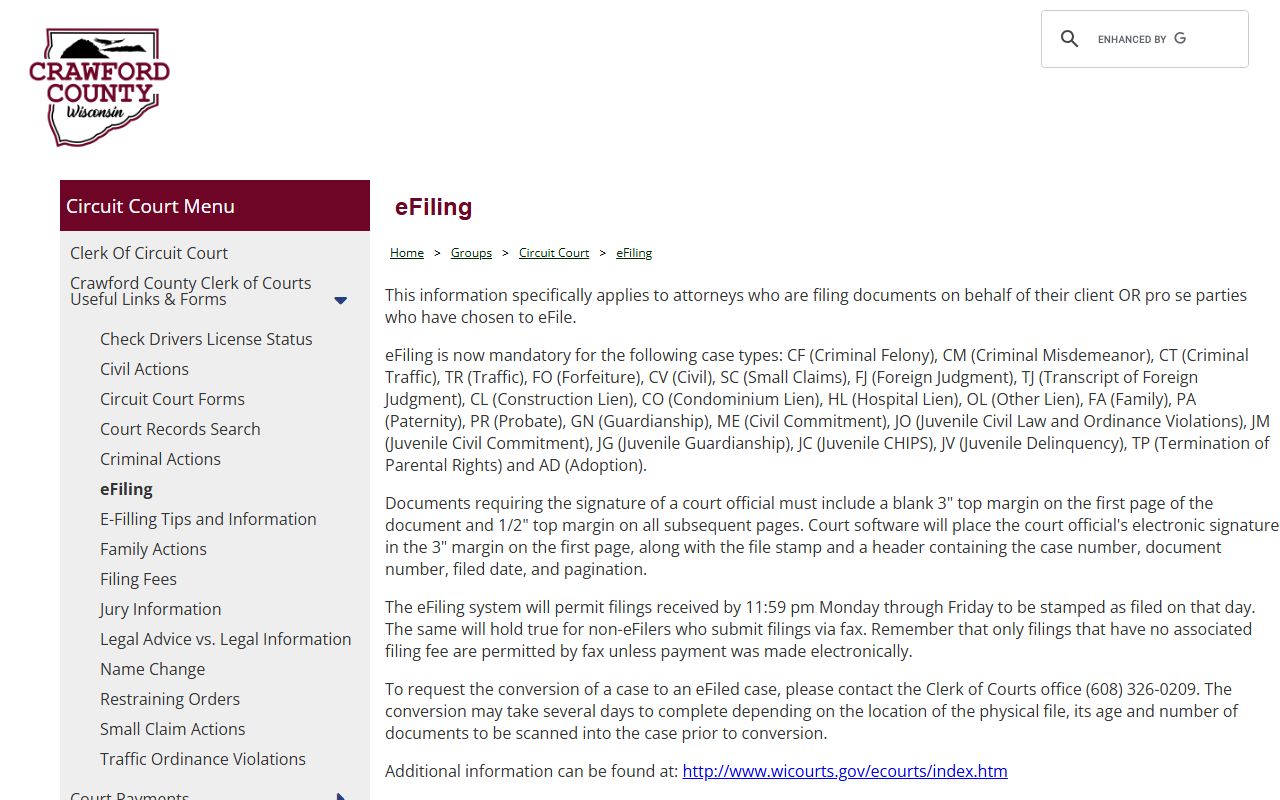 Crawford County Traffic Court Records eFiling information