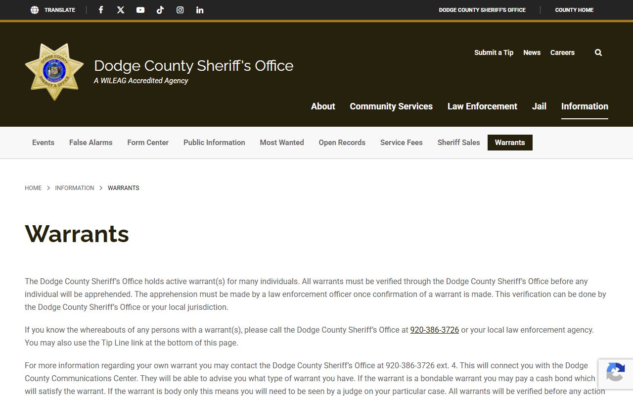 Dodge County Traffic Court Records sheriff information