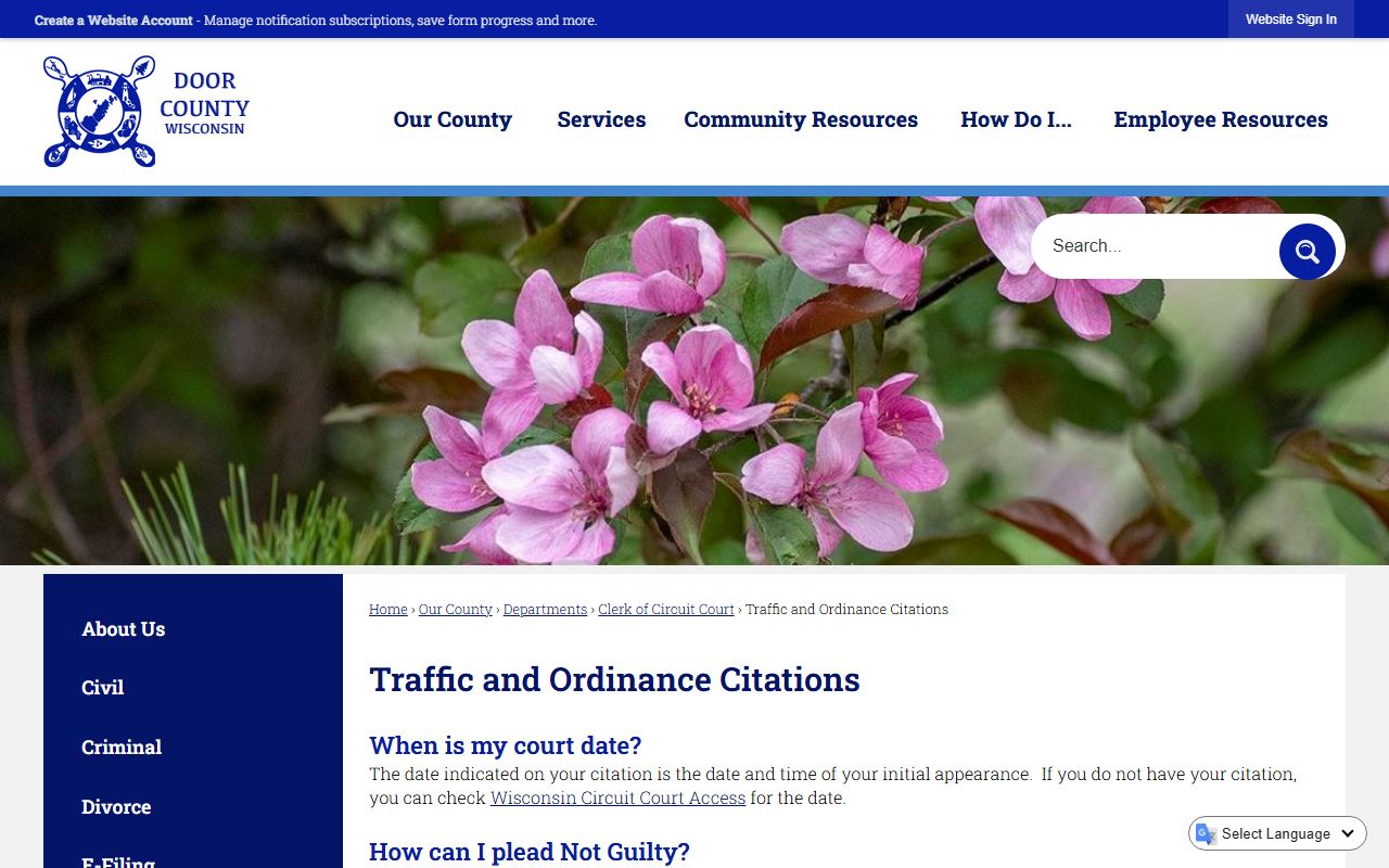 Door County Traffic Court Records citation guidance image