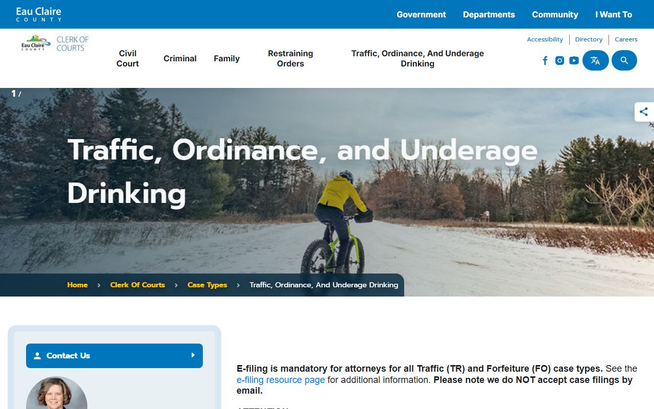 Eau Claire Traffic Court Records traffic and ordinance page