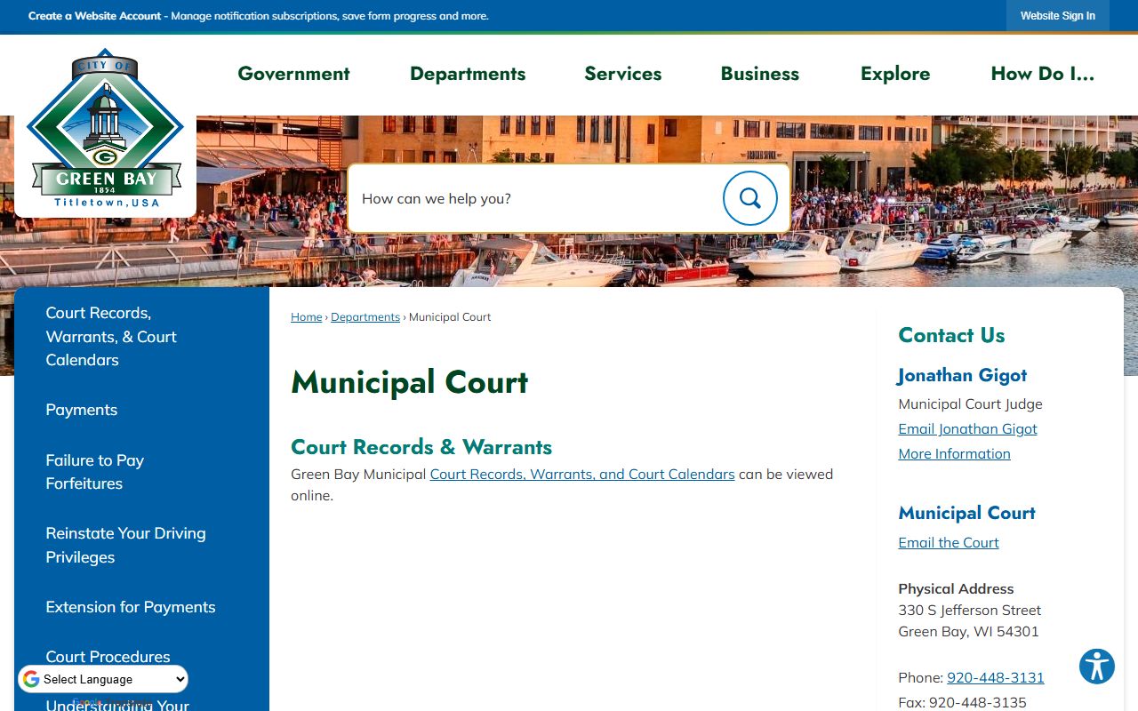 Green Bay Traffic Court Records municipal court