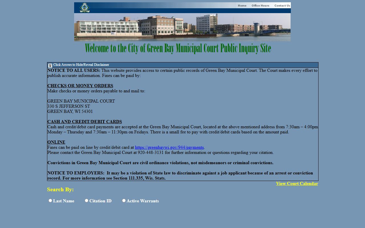 Green Bay Traffic Court Records public portal