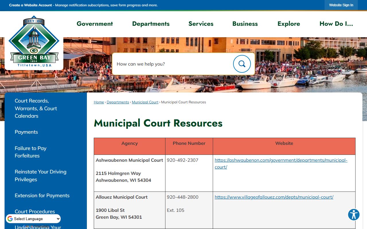 Green Bay Traffic Court Records court resources