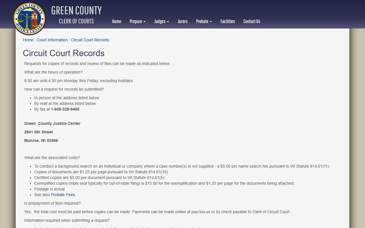 Green County Traffic Court Records circuit court records