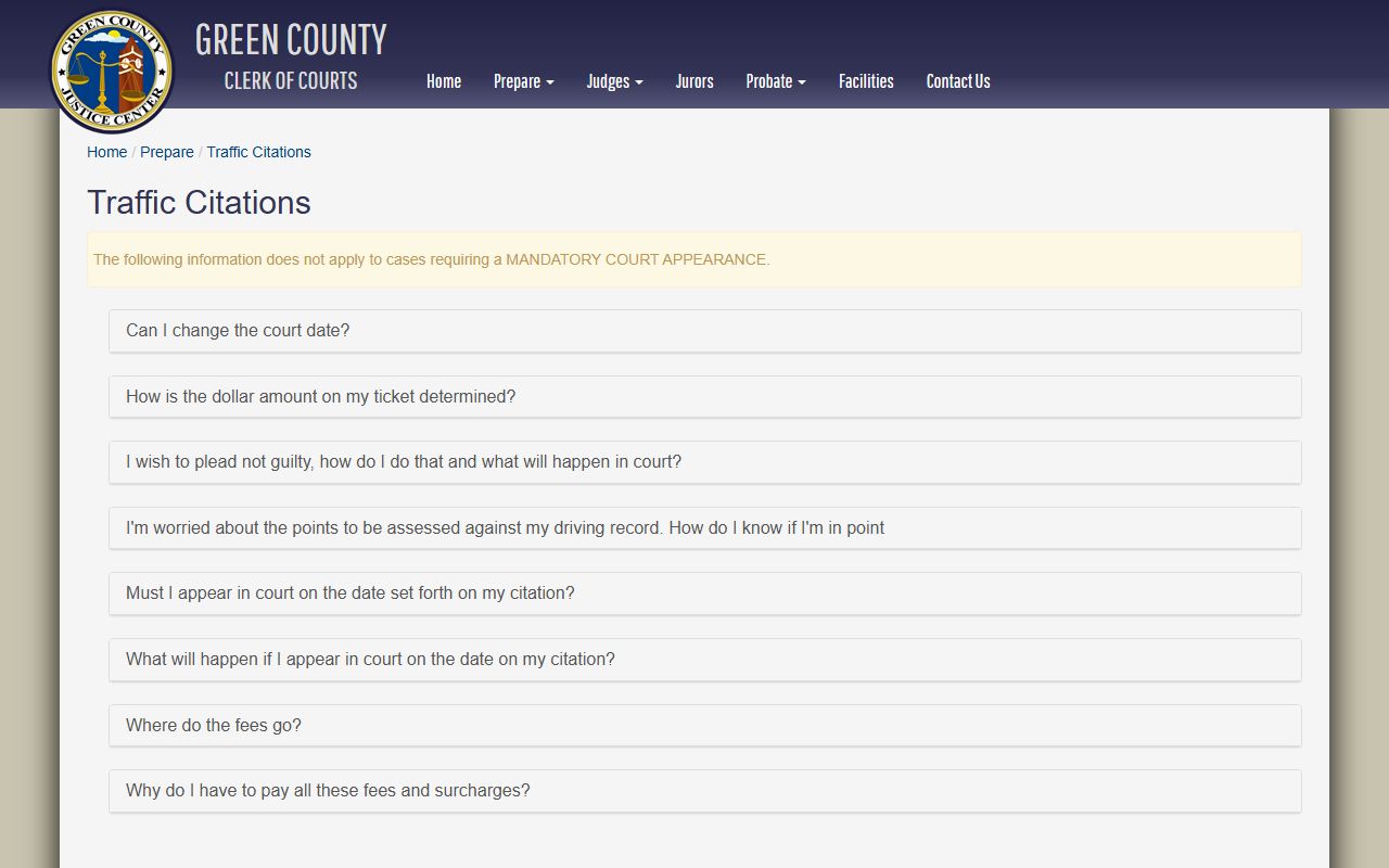 Green County Traffic Court Records traffic citations