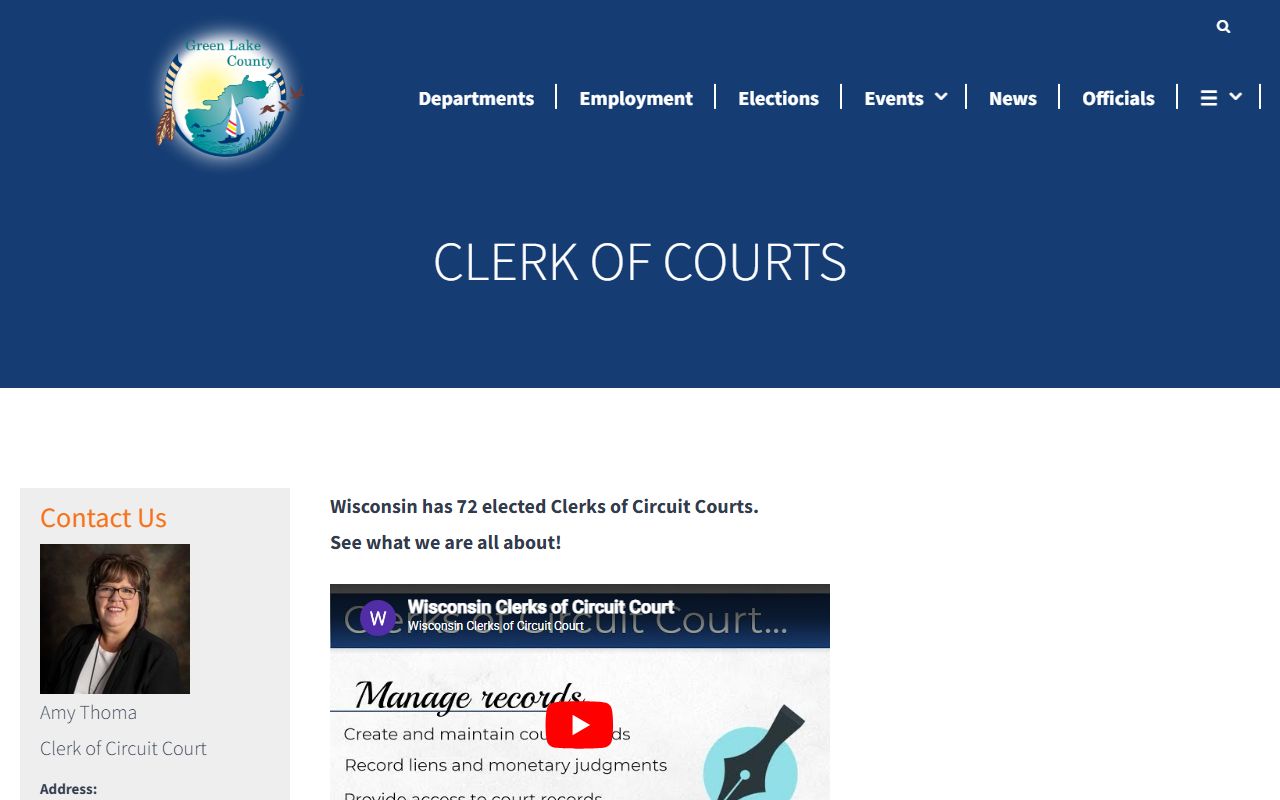 Green Lake County Traffic Court Records clerk office
