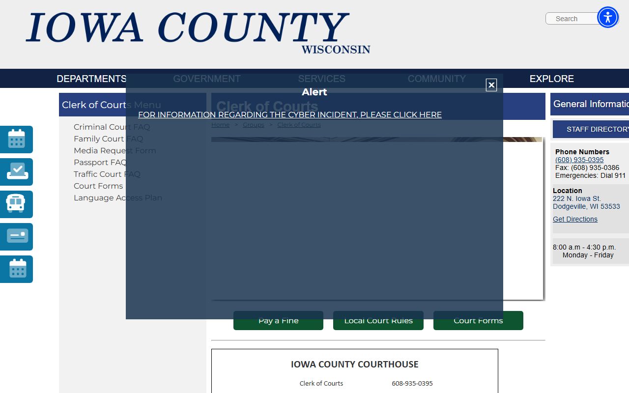 Iowa County Traffic Court Records clerk office