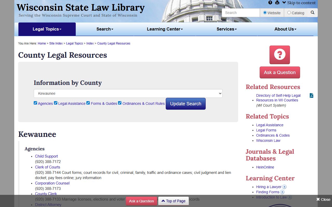 Kewaunee County Traffic Court Records legal resources