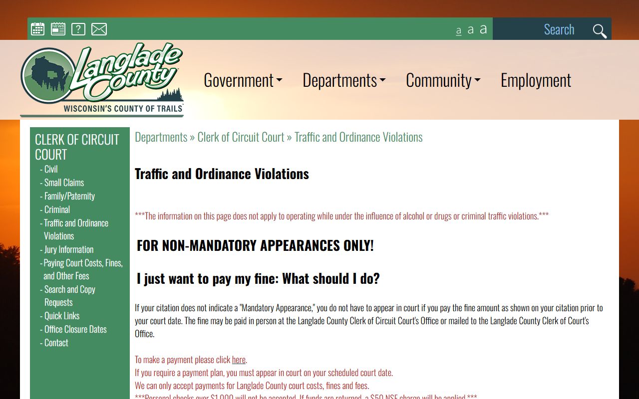 Langlade County Traffic Court Records clerk office