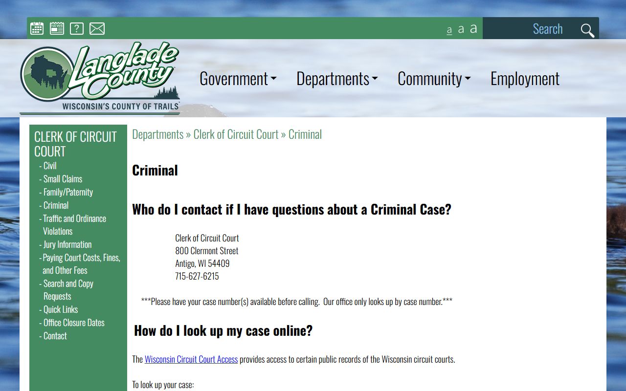 Langlade County Traffic Court Records criminal division