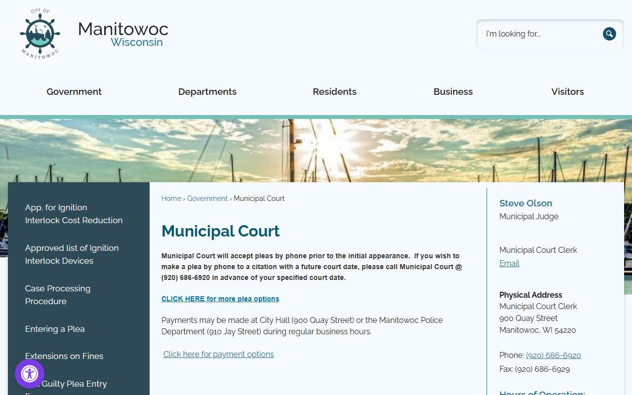 Manitowoc Traffic Court Records municipal court page