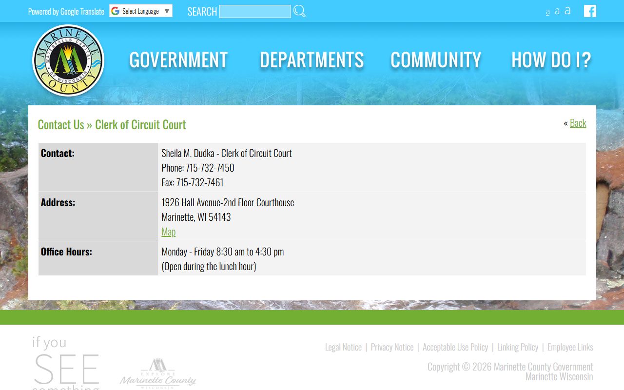 Marinette County Traffic Court Records clerk office