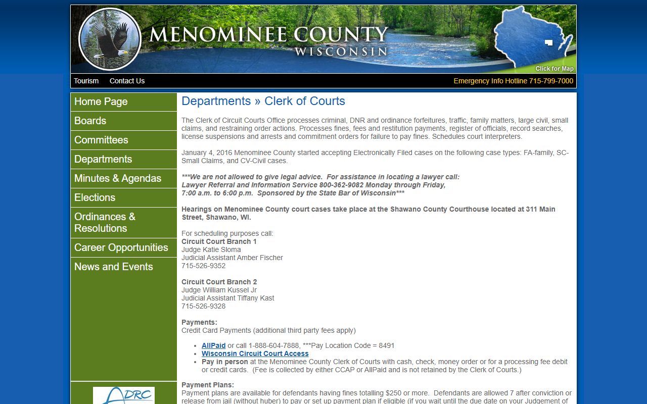 Menominee County Traffic Court Records clerk office