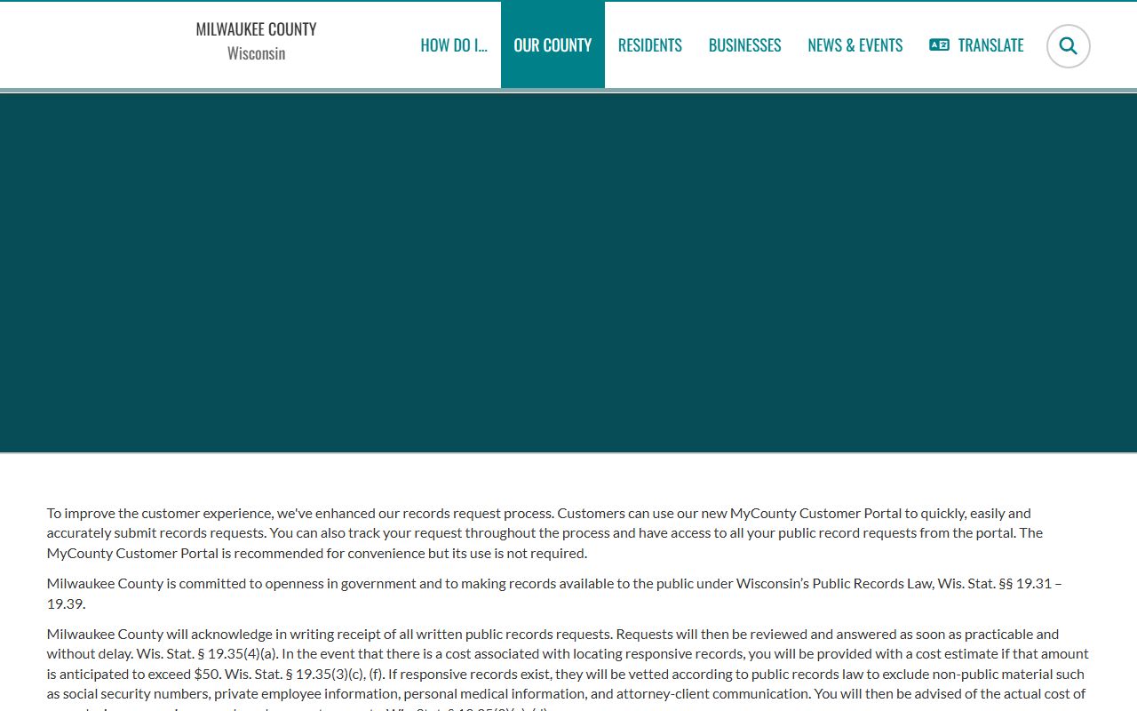 Milwaukee Traffic Court Records public records request page