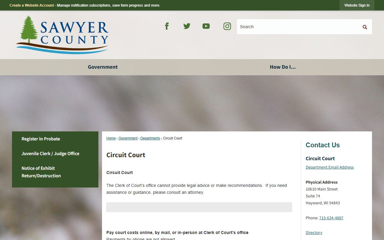 Sawyer County Traffic Court Records circuit court office