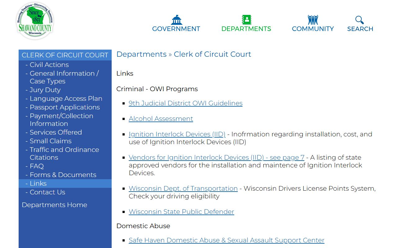 Shawano County Traffic Court Records payment and resources