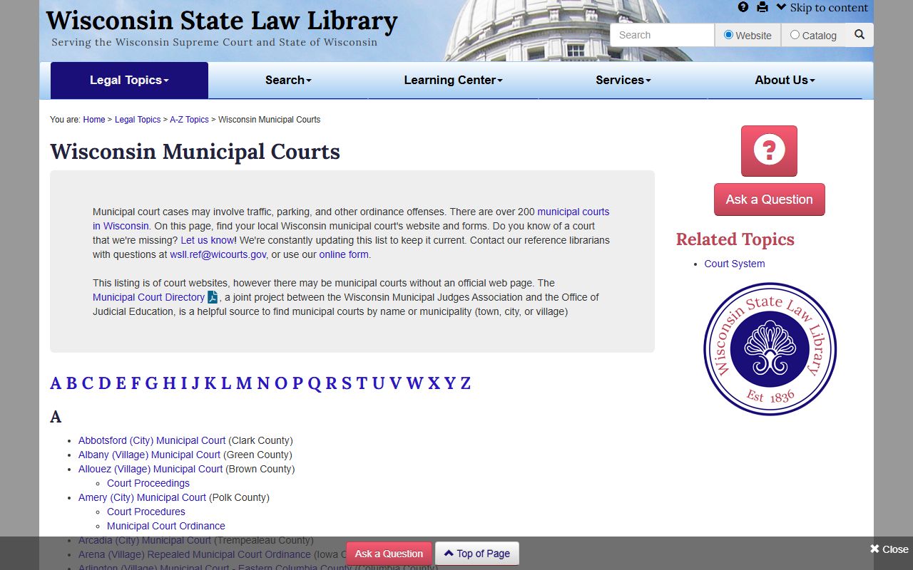 Wisconsin Traffic Court Records municipal courts directory