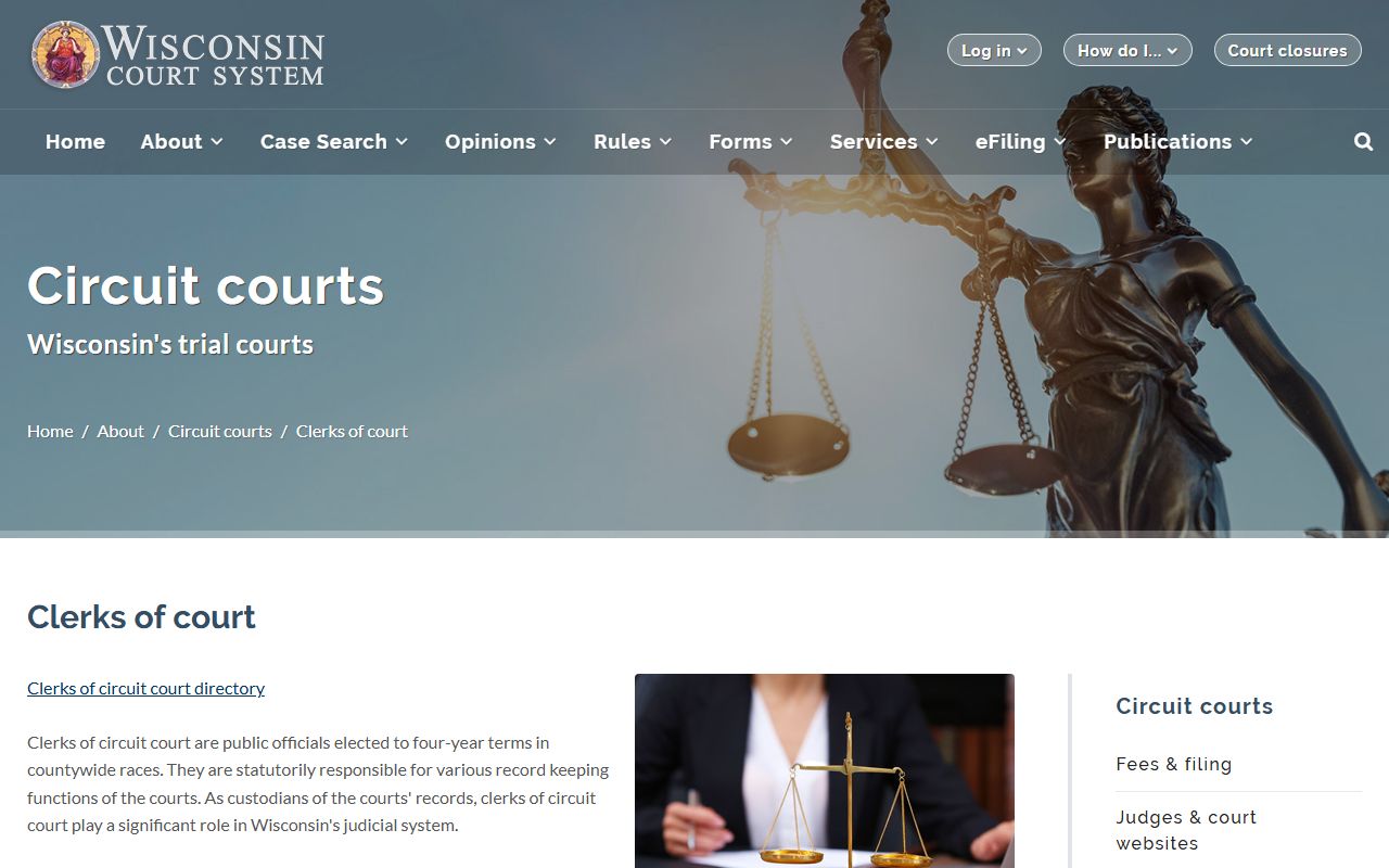 Wisconsin Traffic Court Records circuit court clerks page