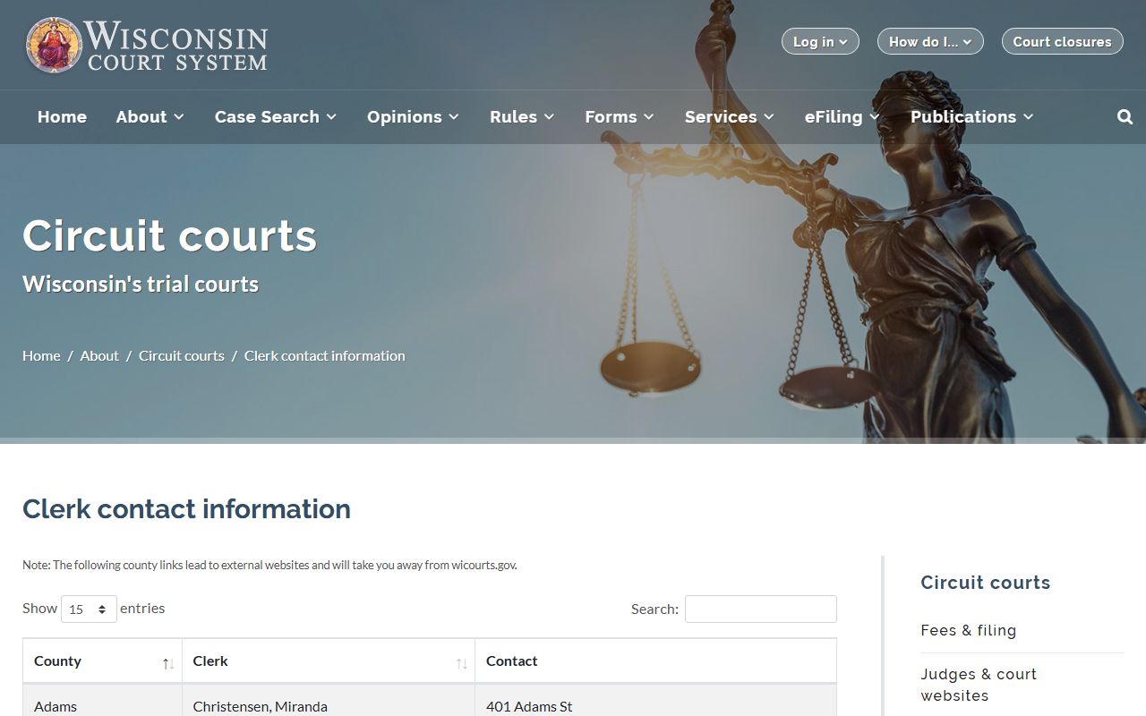Wisconsin Traffic Court Records clerk contact directory